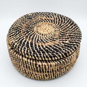 handwoven lidded banana fiber storage basket