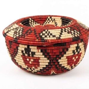handwoven ugandan geometric lidded basket