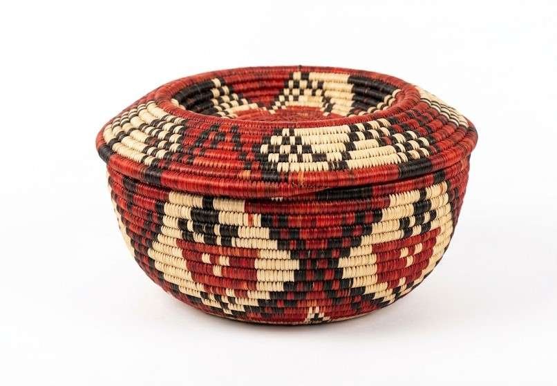 handwoven ugandan geometric lidded basket handwoven ugandan geometric lidded basket