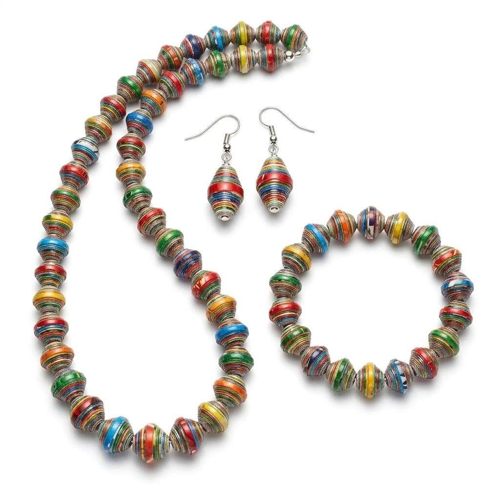 Handmade Ugandan Recycled Paper Bead Jewelry Set Handmade Ugandan Recycled Paper Bead Jewelry Set