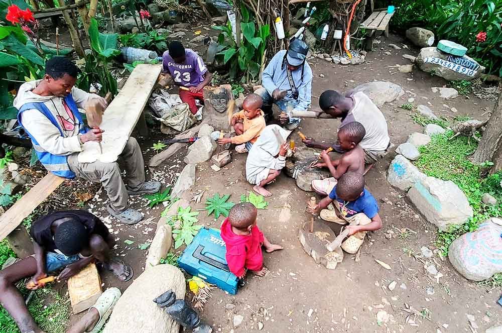 Children learning crafts